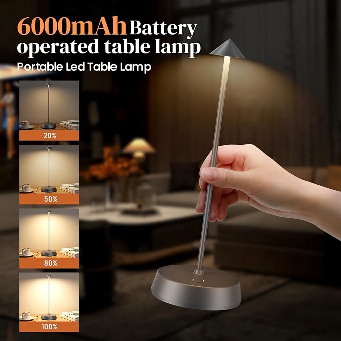 Rechargeable Cordless Small Table Lamp, 6000mAh Battery Operated, LED Touch - Image 6