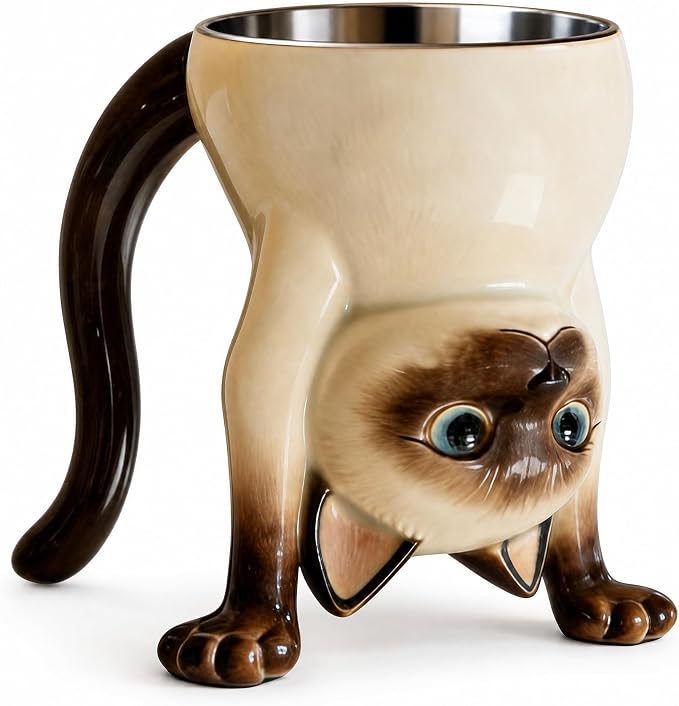 FACE N FACE Upside Down Siamese Cat Mug, 2-in-1 Funny Coffee Mug Turns into by FaceNFace