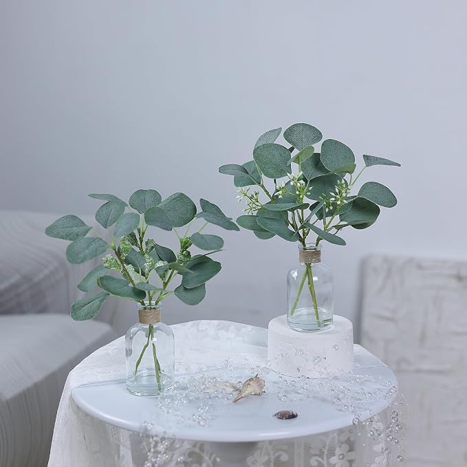 Zheart 2 Pack Small Fake Plants Eucalyptus Potted，Artificial Eucalyptus Stems - Image 5