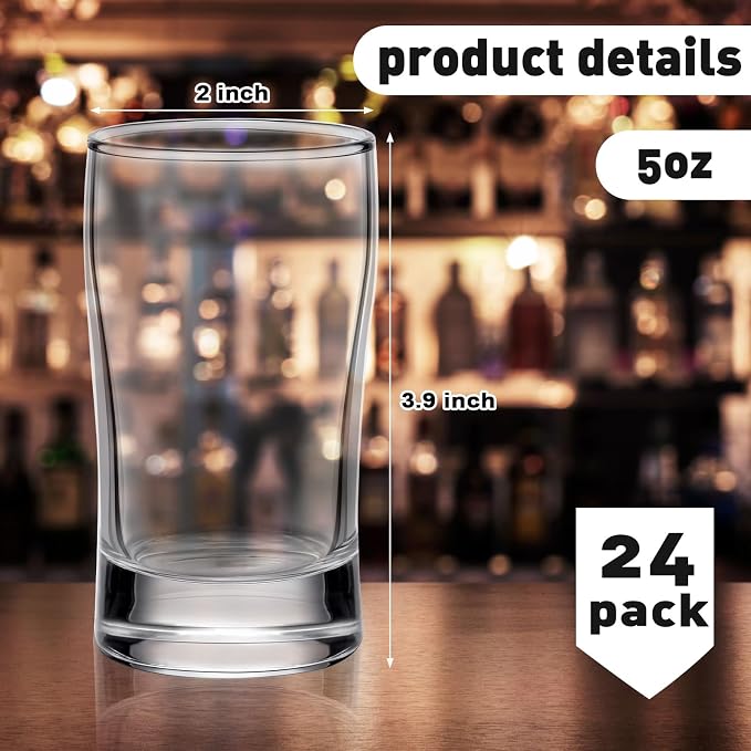 Bokon 24 Pcs Beer Glasses, Small Juice Glasses Cups Iced Tea Glasses Heavy Base - Image 2