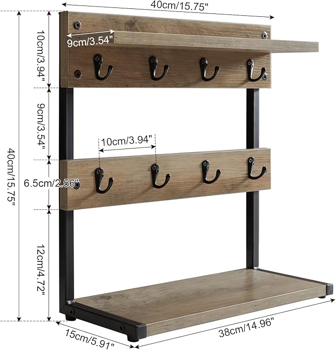 IBUYKE Rustic Coffee Mug Holder Stand, 2 Tier Countertop Mug Tree Holder Rack - Image 7
