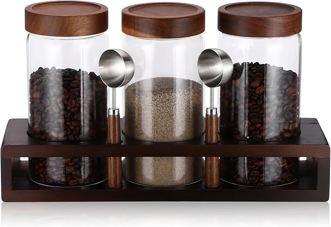 Suclain 3 Pcs Glass Coffee Bean Container 44 oz Airtight Coffee Canister by Suclain