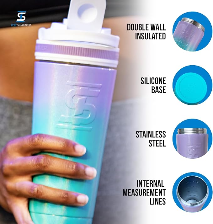 Ice Shaker Insulated Stainless Steel Shaker Bottle | 26oz, Mermaid | Cold - Image 2