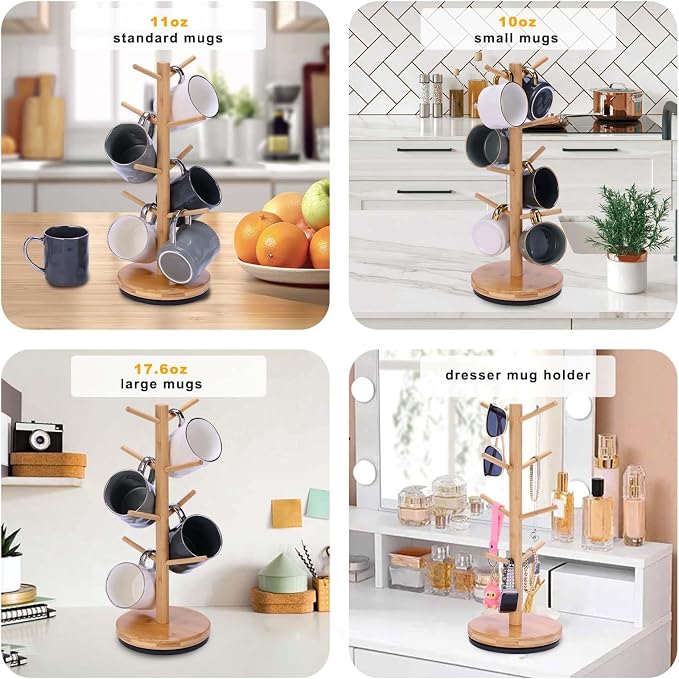 Mug Holder Tree, Upgraded 360° Rotated 8 Hooks Coffee Mug Holders - Image 5
