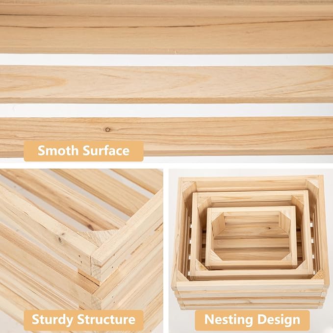 Oairse Set of 3 Nesting Wooden Storage Crates - Image 5