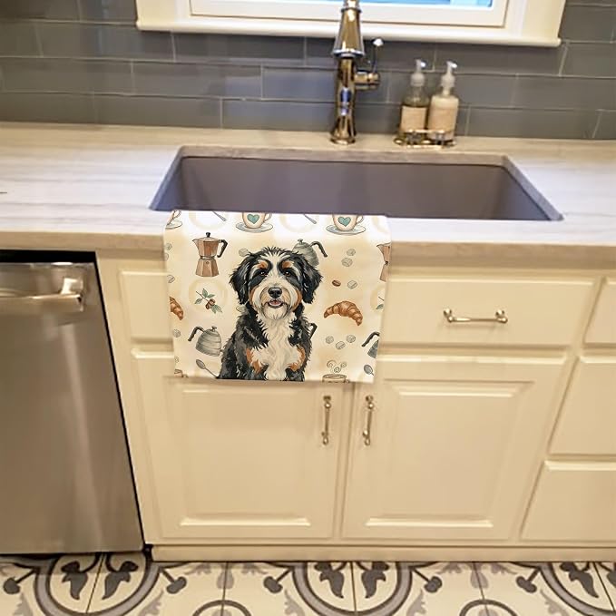 Caroline's Treasures Berndoodle Coffee Bar Kitchen Towel Velour Plush Front and - Image 2