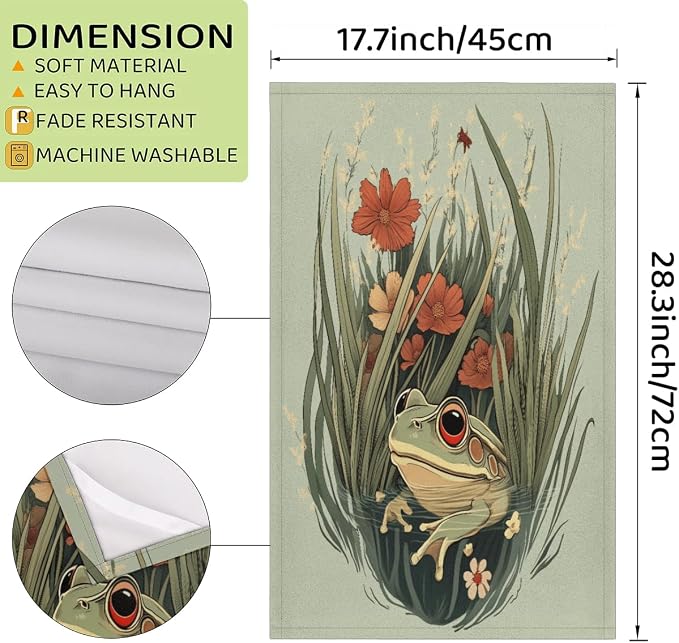 Vintage Frog Kitchen Towels Set of 2 Grass Flowers Dish Towels Bar Absorbent - Image 2