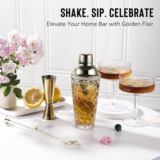 Cocktail Shaker Set with Coupe Glasses – 5-Piece Gift Set Includes Pineapple - Image 2