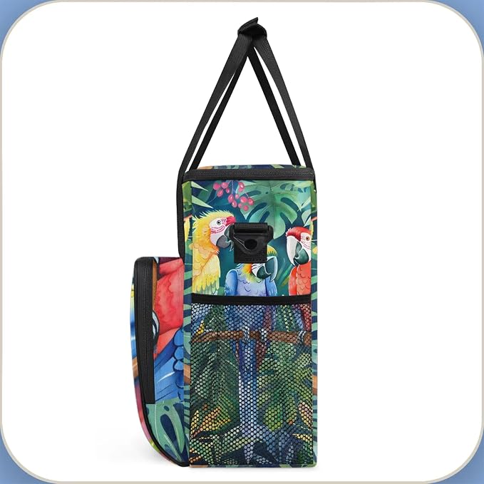 Parrot Tropical Palm Leaves Coffee Maker Carring Bag, Large Insulated Storage - Image 4