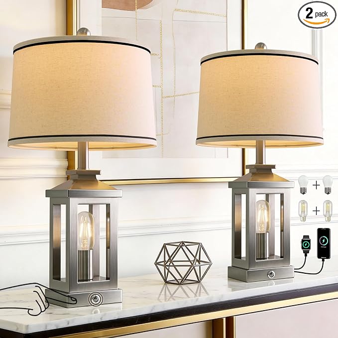 G-SAFAVA 24" Table Lamps for Living Room Bedroom Modern Metal Bedside Lamps Set by G-SAFAVA