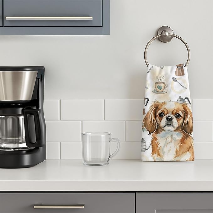 Caroline's Treasures Tibetan Spaniel Coffee Bar Kitchen Towel Velour Plush - Image 3