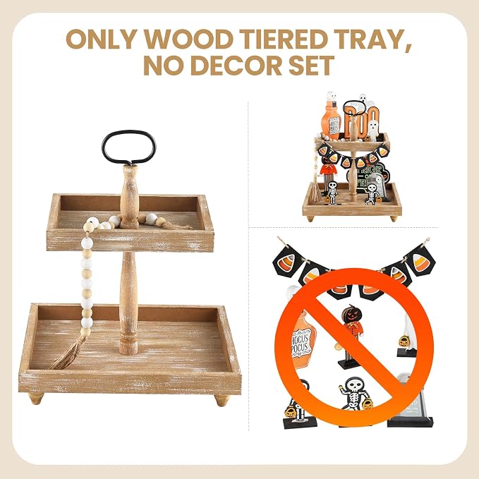 Tiered Tray Stand, Rustic Wooden 2 Tier Decorative Tray - Image 5