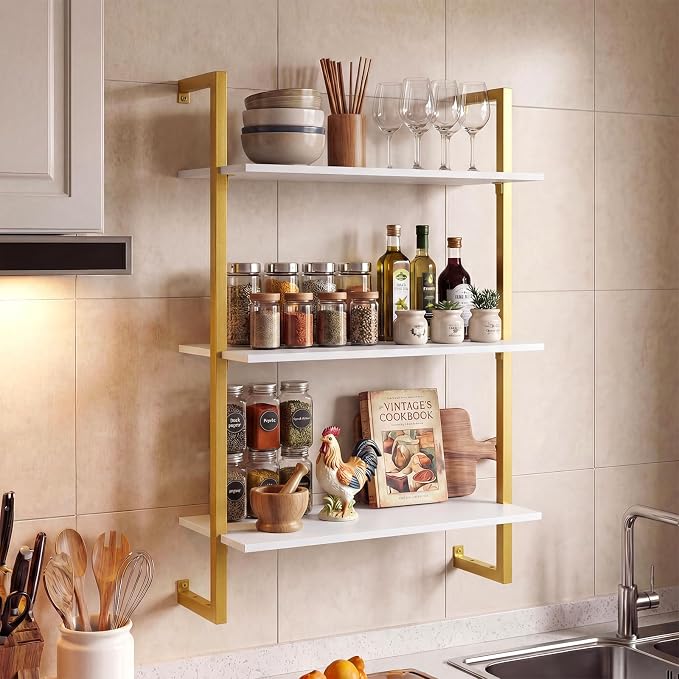 Giantex 3-Tier Wall-Mounted Bookshelf Set of 2, Modern Floating Storage Display - Image 7