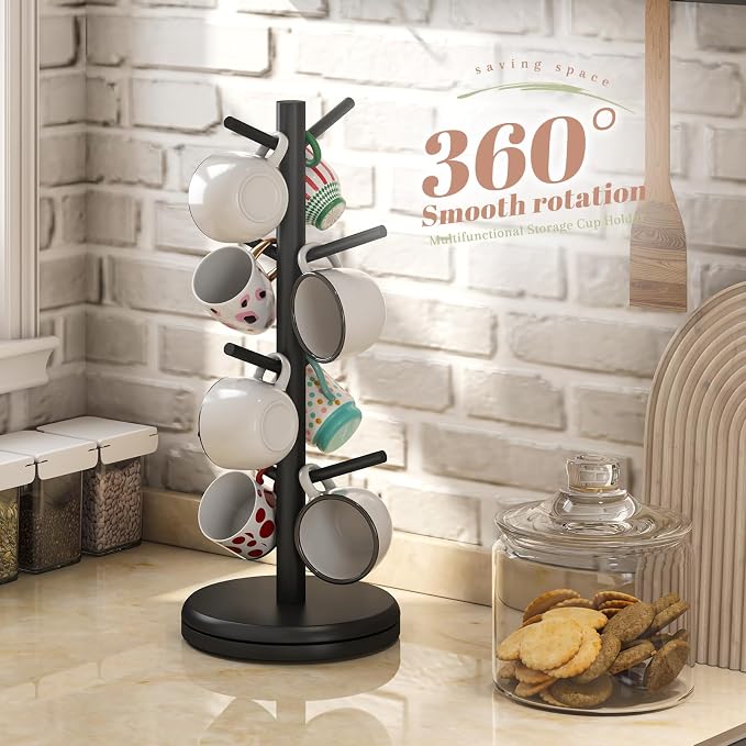 STDDRE Mug Holder Tree 360° Rotated Mug Tree Coffee Cup Holder Bamboo Rack - Image 3