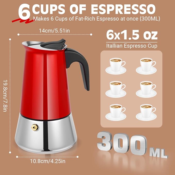 Moka Pot, 6 Cups Stovetop Espresso Maker, 304 Stainless Steel Moka Pot - Image 6