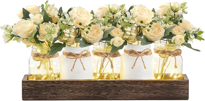 Mkono Mason Jar Lights Centerpiece Table Decor by Mkono