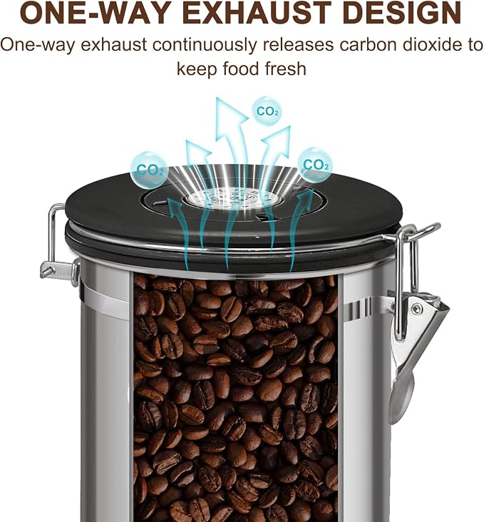 2.8L Airtight Vacuum Coffee Canister, Stainless Steel Storage Container - Image 4