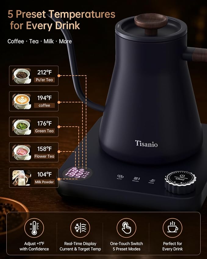 Gooseneck Electric Kettle for Pour Over Coffee, ±1°F Precision Control - Image 7