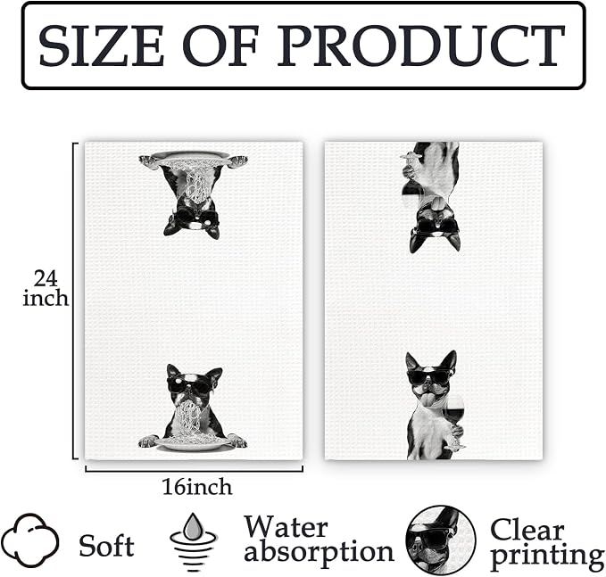 Boston Terrier Gifts Wine Kitchen Towels Set of 2, Funny Boston Terrier Dog - Image 7