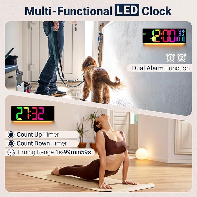 16.5" Large Digital Wall Clock: 11 RGB Color LED Display - Image 4