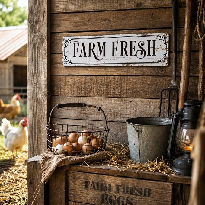 Farm Decor, Farm Fresh Sign, 15.8x4 inches, Chicken Coop Decors, Retro Metal - Image 4
