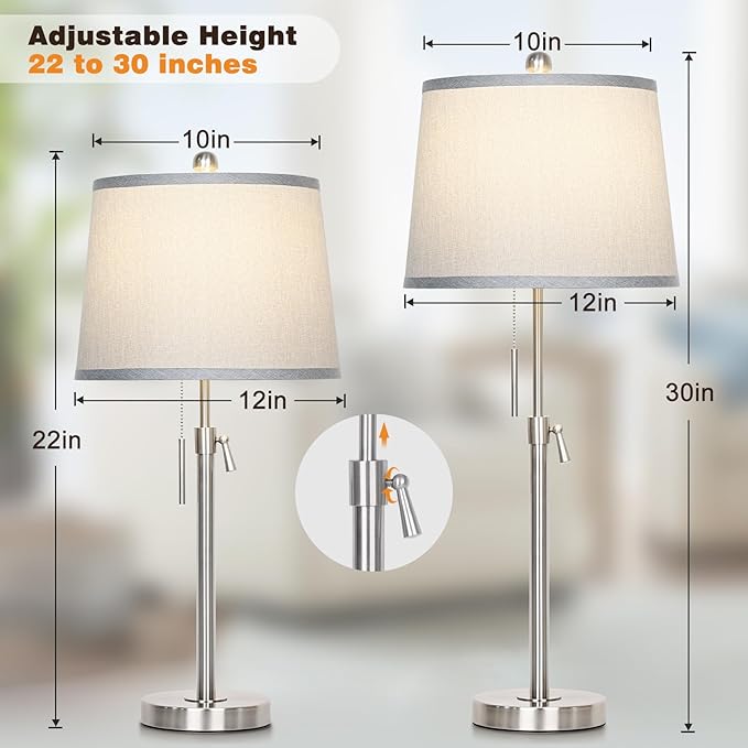 JUNNAI Table Lamps Set of 2, Bedside Lamp Silver Tall Table Lamps - Image 3