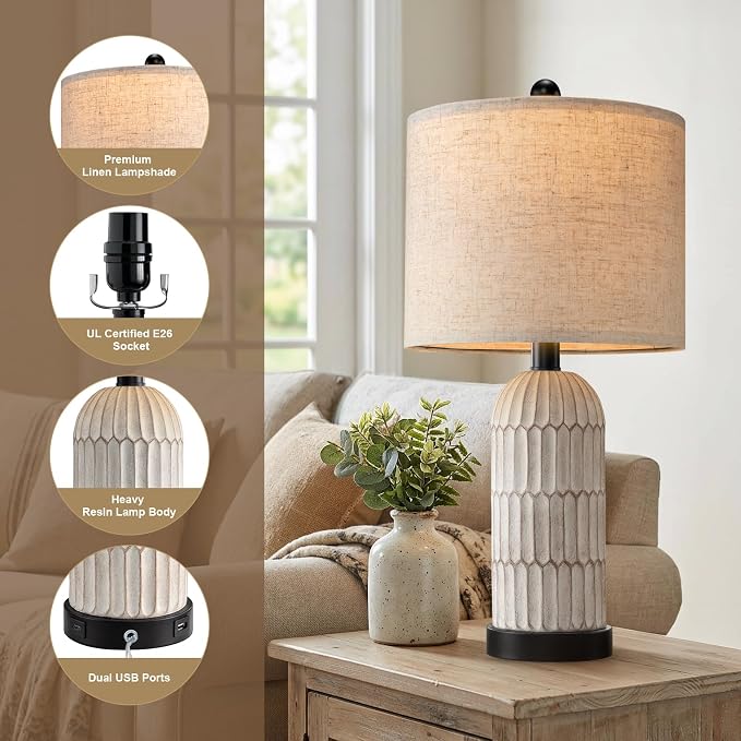 OYEARS 22.5" Bedside Table Lamps Set of 2, Farmhouse Table Lamp - Image 2