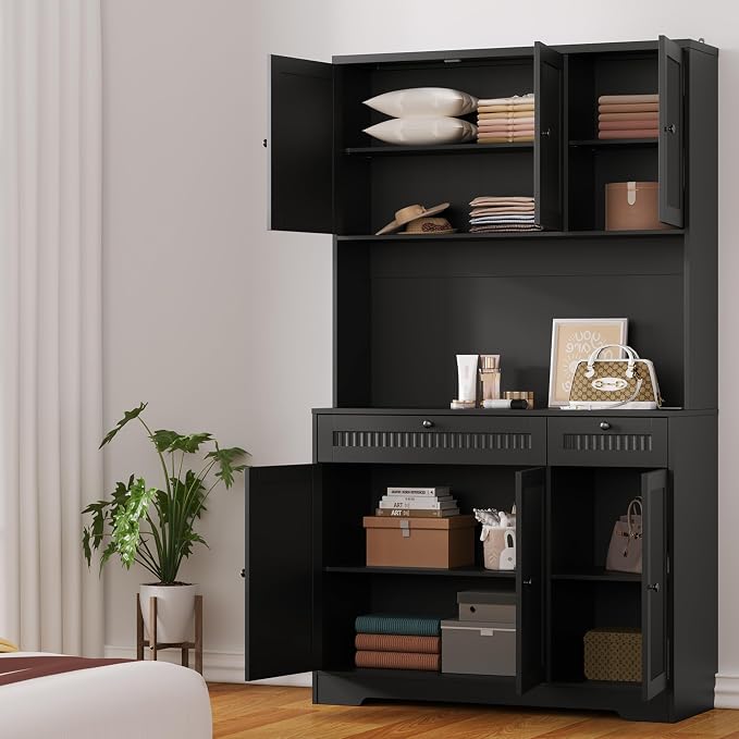 Pantry Storage Cabinet with Charging Station, Kitchen Storage with Adjustable - Image 4