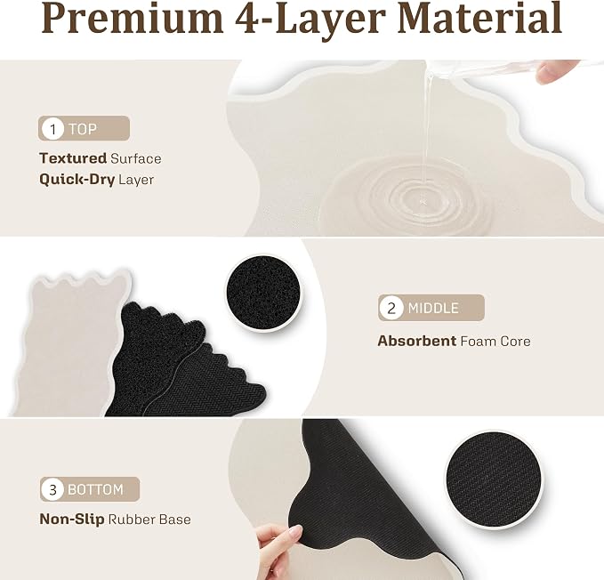 Scalloped Dish Drying Mat for Kitchen Counter, Absorbent Easy Clean Non-slip - Image 5