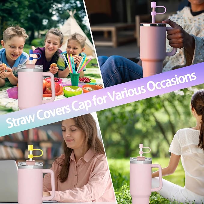 6PCS Purple Silicone Straw Covers Cap - Image 7