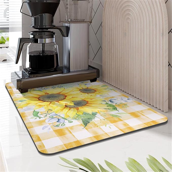 LOKHOM Dish Drying Mat for Kitchen Counter, Vintage Floral Dish Drainer Rack - Image 9
