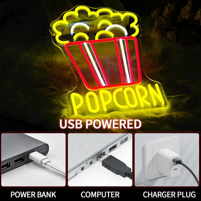 Popcorn Neon Sign for Wall Decor Dimmable Food Led Lights Signs Snacks Led - Image 5