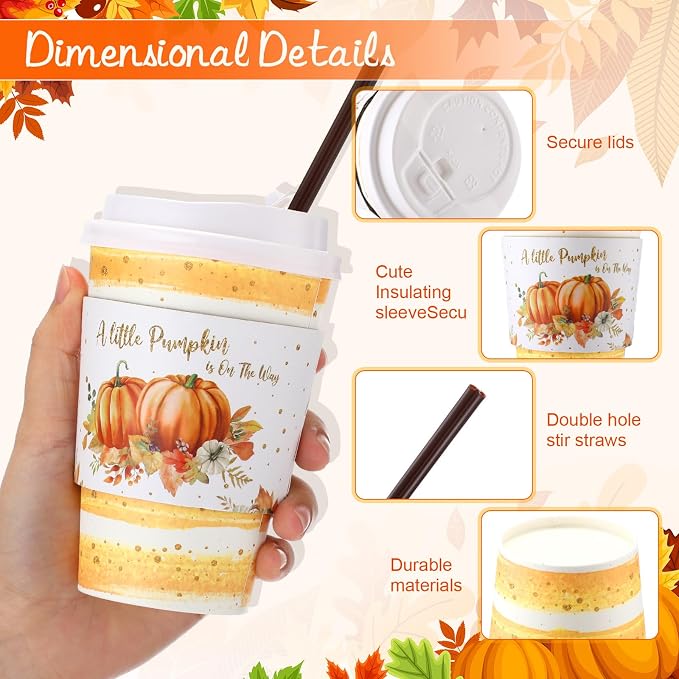Pickmesh 50 Set 12oz Little Pumpkin Coffee Cups Sets Fall Baby Shower Party - Image 3