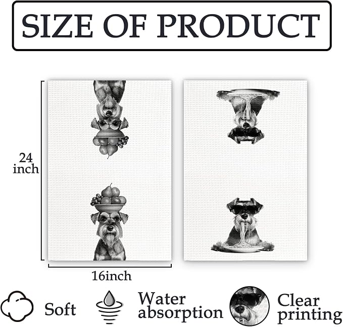 Schnauzer Gifts Funny Dog Kitchen Towels Set of 2, Dog Eating Pasta - Image 7