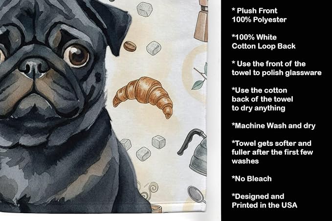 Caroline's Treasures Black Pug Coffee Bar Kitchen Towel Velour Plush Front and - Image 4