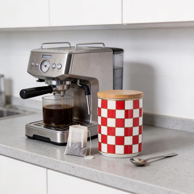 Kitchen Countertop Ceramic Checkered Canisters, Airtight Kitchen Canisters - Image 6