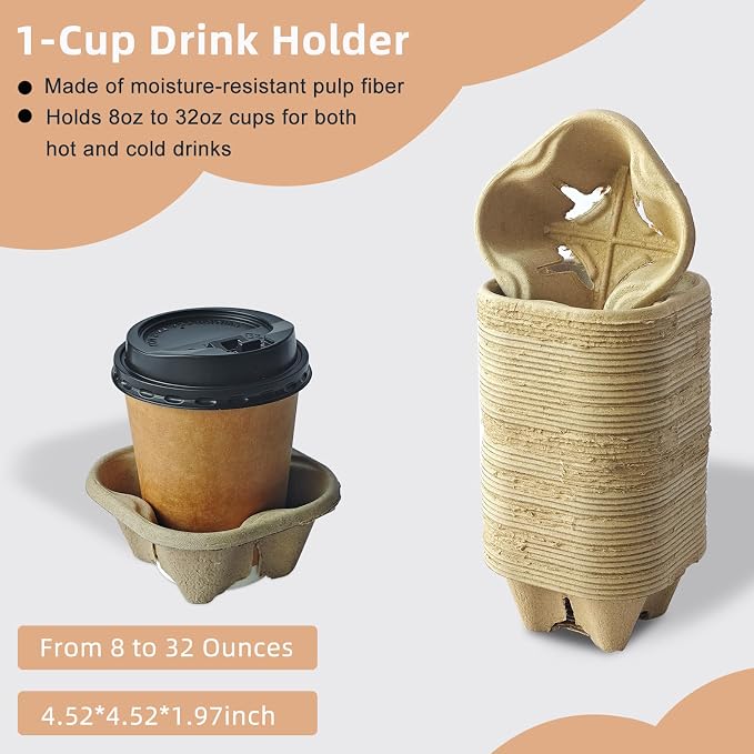 Coffee Cup Holder Disposable Cup Holder Tray, One Cup Carrier Tray 200 Pack - Image 3