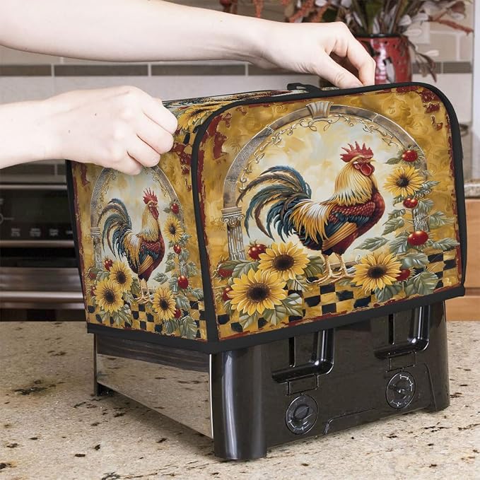 Rooster Farmhouse Sunflower Toaster Cover 2 Slice Wide Slot Washable Appliance - Image 7