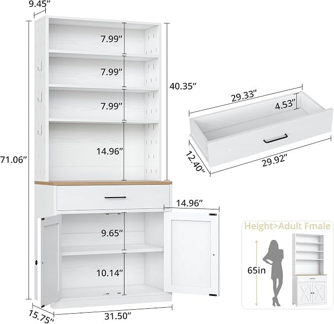 IRONCK Bakers Rack Microwave Stand Storage and Customizable Pegboard, Barn Doors - Image 2
