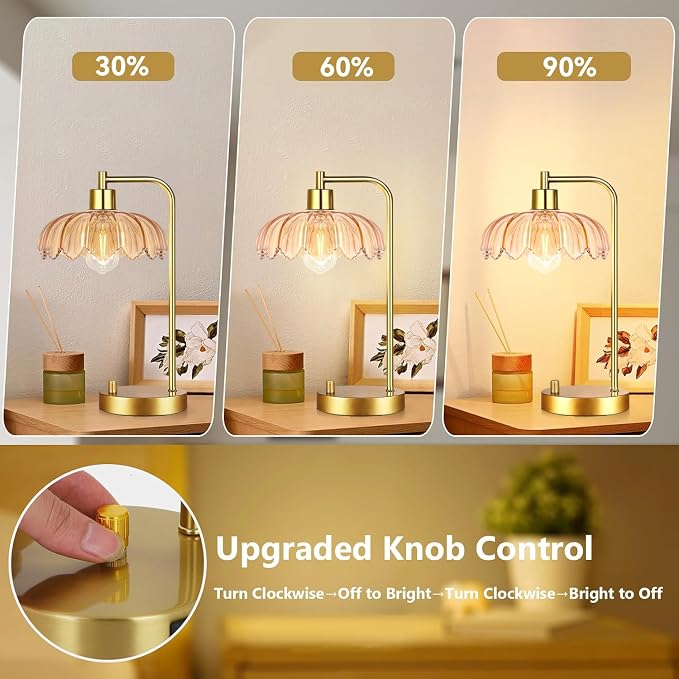 ILLMTW Glass Table Lamp Set of 2, Small Gold Bedside Lamps Dimmable Boho - Image 2