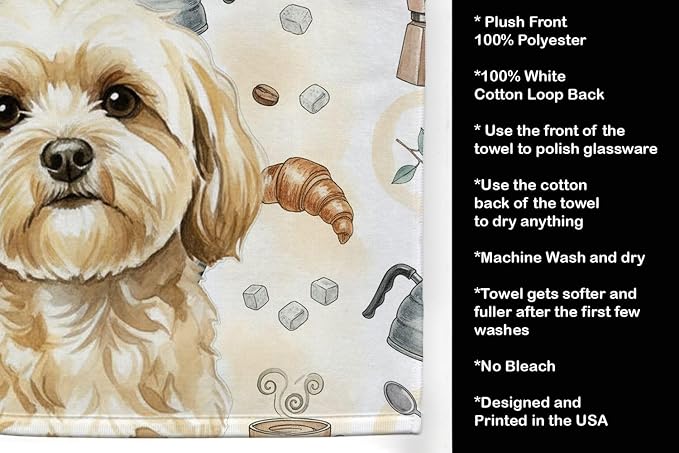 Caroline's Treasures Cream Lhasa Apso Coffee Bar Kitchen Towel Velour Plush - Image 4
