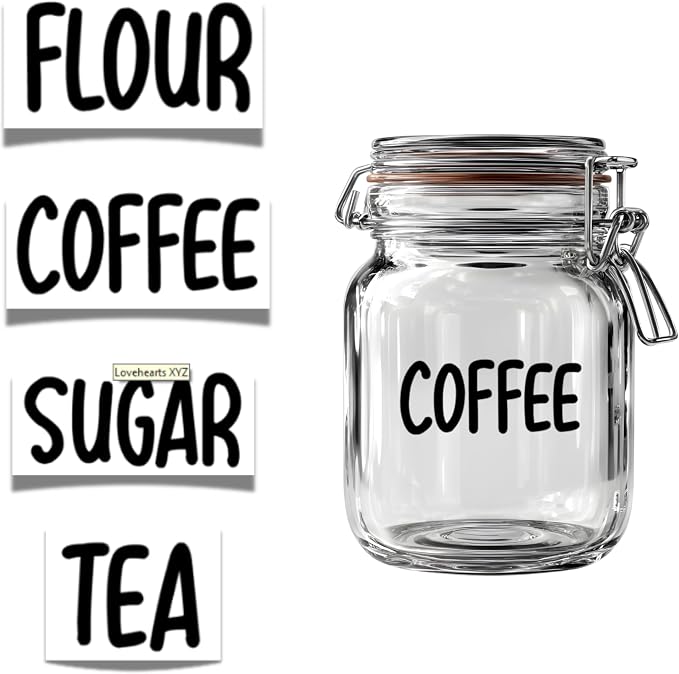 Kitchen Organization Labels for Flour, Tea Jars, Die Cut Sticker Decals by PakedDeals