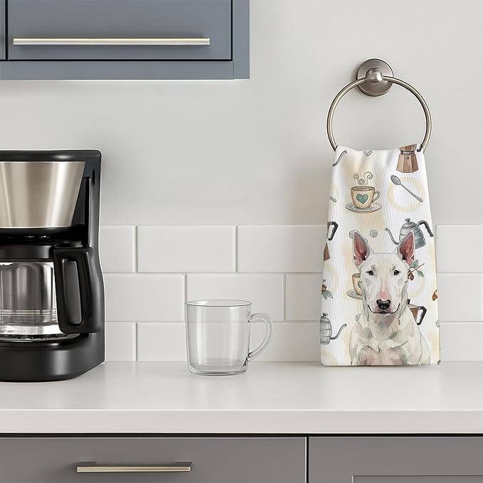 Caroline's Treasures White Bull Terrier Coffee Bar Kitchen Towel Velour Plush - Image 3