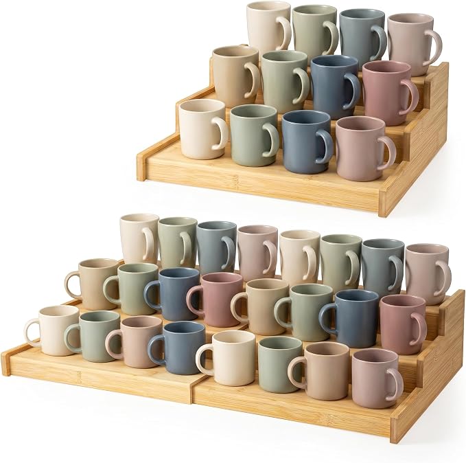 3-Tier Expandable Bamboo Mug Holder Shelf Rack by Unknown