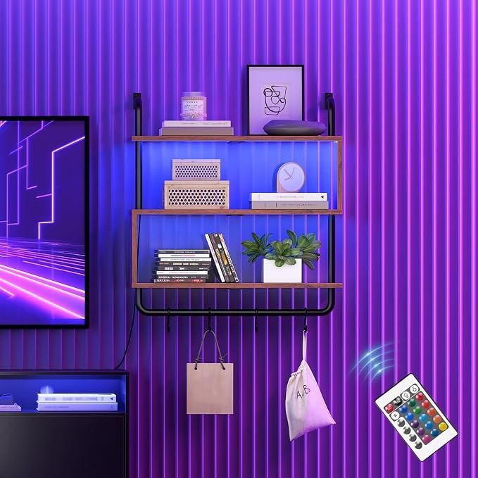 HOOBRO Floating Shelves with LED Lights, 29.5" LED Wall Mounted Gaming Shelf - Image 7