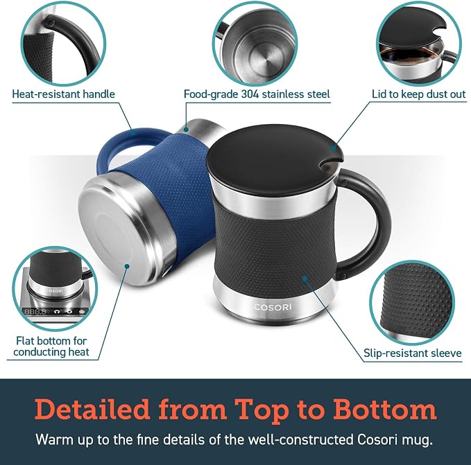 Cosori Coffee Mug with Lids Set of 2, Stainless Steel Cups with Heat-resistant - Image 2