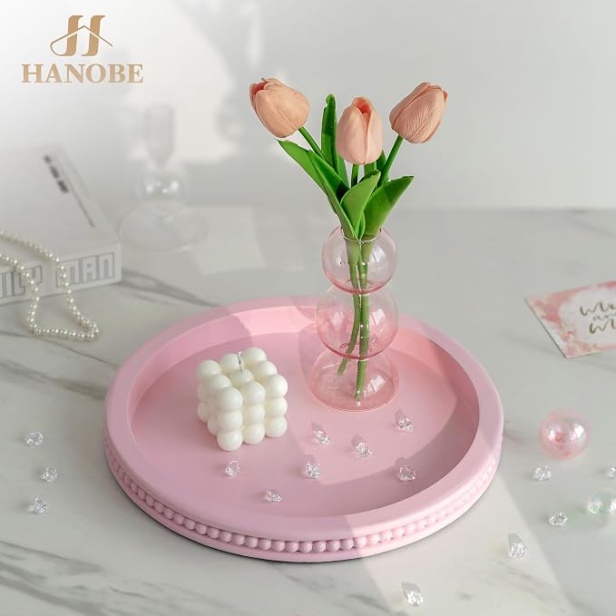 Hanobe Pink Tray Decorative Round: Beaded Perfume Trays Decor - Image 6