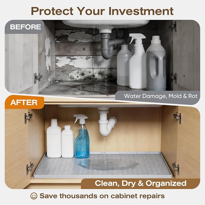TRZZ Silicone Waterproof Under Sink Mat 22" x 19", Drip Tray and Cabinet Liner - Image 5