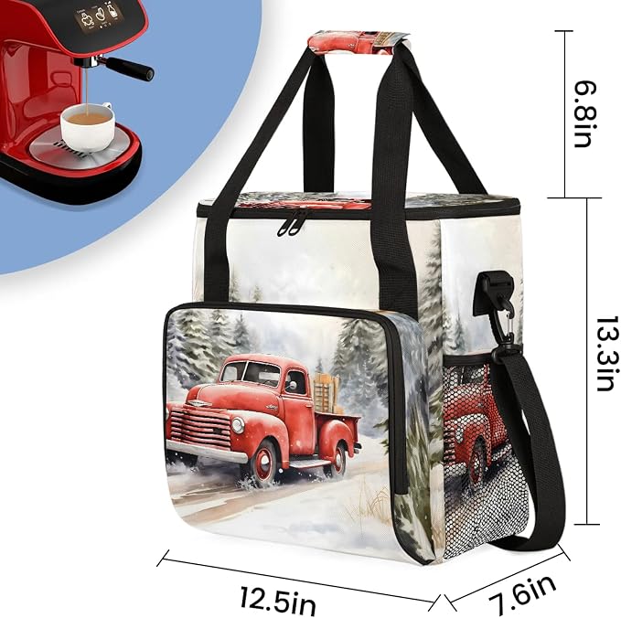 Red Truck Winter Forest Coffee Maker Carring Bag, Large Insulated Storage - Image 2