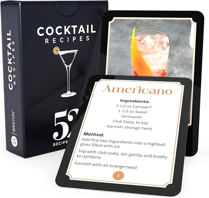 Cocktail Recipe Cards Set – 52 Bartender Drink Recipes by Briston